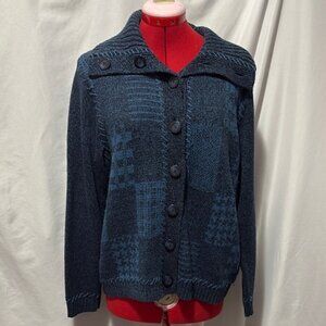 Navy Blue Textured Knit Cardigan Sweater